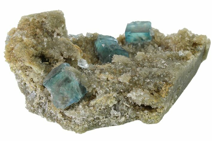 Cubic, Blue-Green Fluorite Crystals on Quartz - China #163571